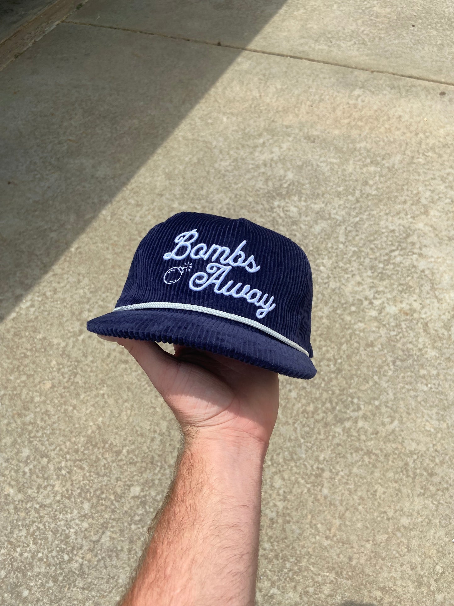 Navy corduroy bombs away hat